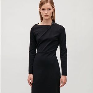 Black Drape-neck Midi Dress